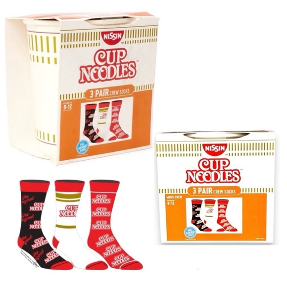 Cup Noodles Themed Men’s 3-Pair Crew Socks - Size 8-12 - Picture 3 of 10